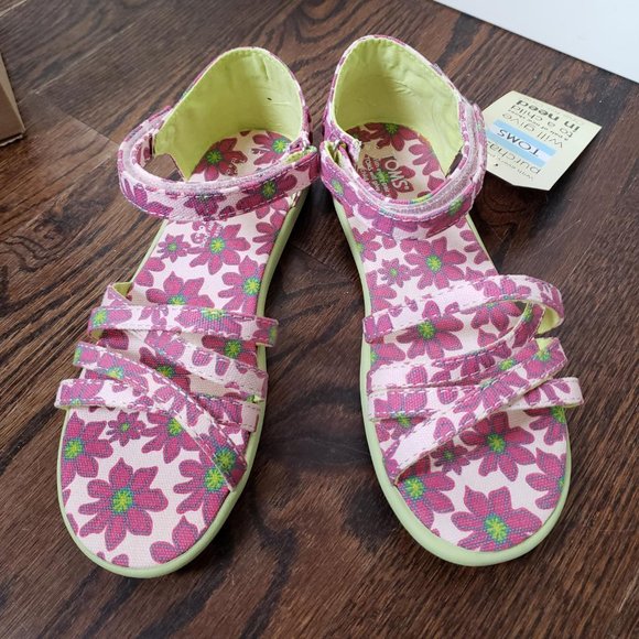 NWT Toms Youth 4 Pink Daisy Sandals - Picture 3 of 10